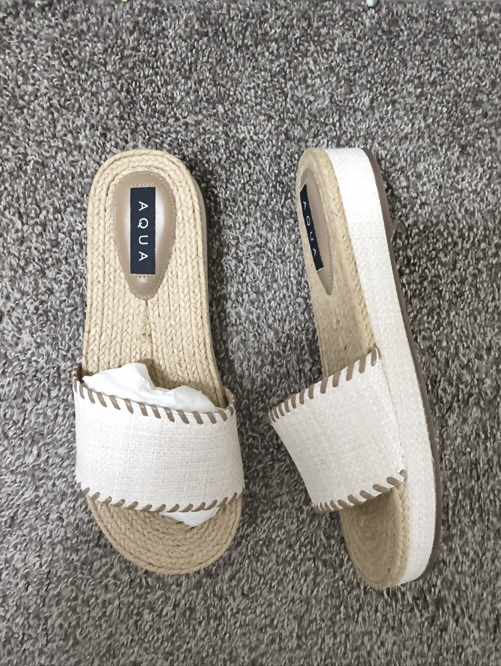 AQUA Cream Woven Espadrille Slide Sandal Whipstitch Platform Size 8.5B NWT